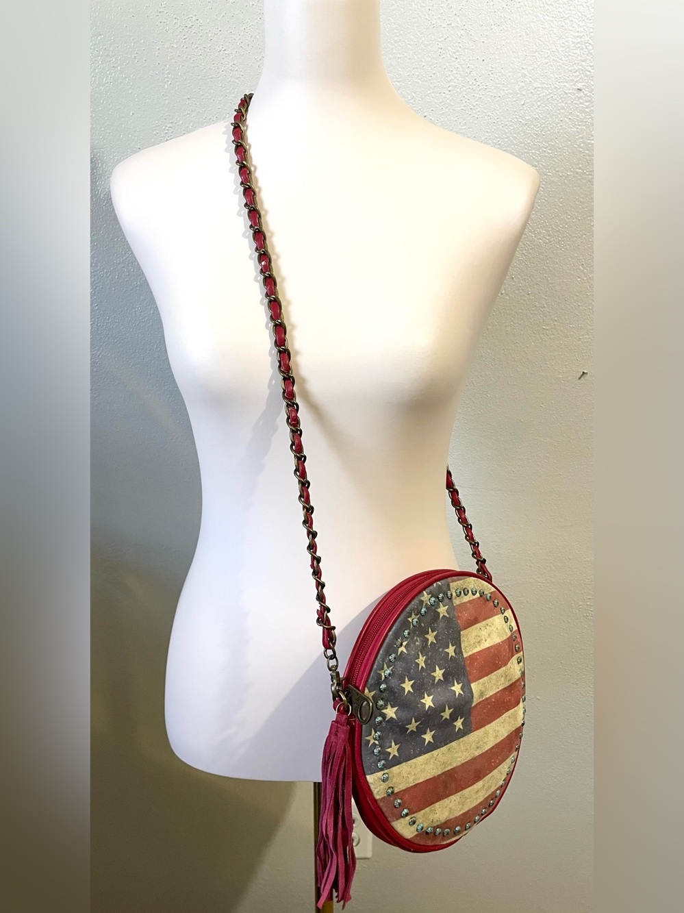 Montana West American Flag Studded Chain Crossbody Bag Western Small Shoulder